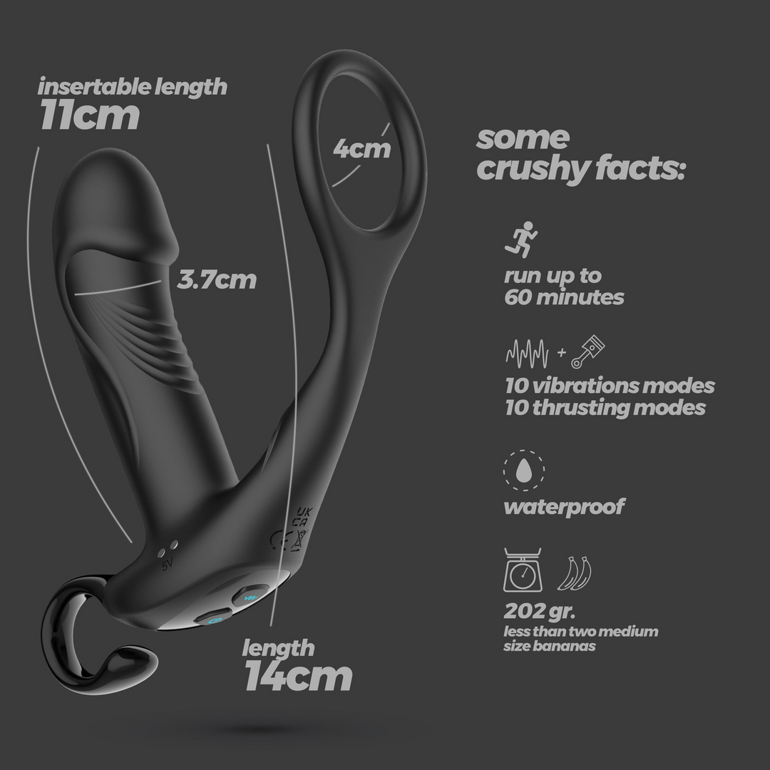 Crushious Magoo - Vibrerende en Duwende Prostaatmassager met Cockring en Afstandsbediening - Zwart (7403254158924)