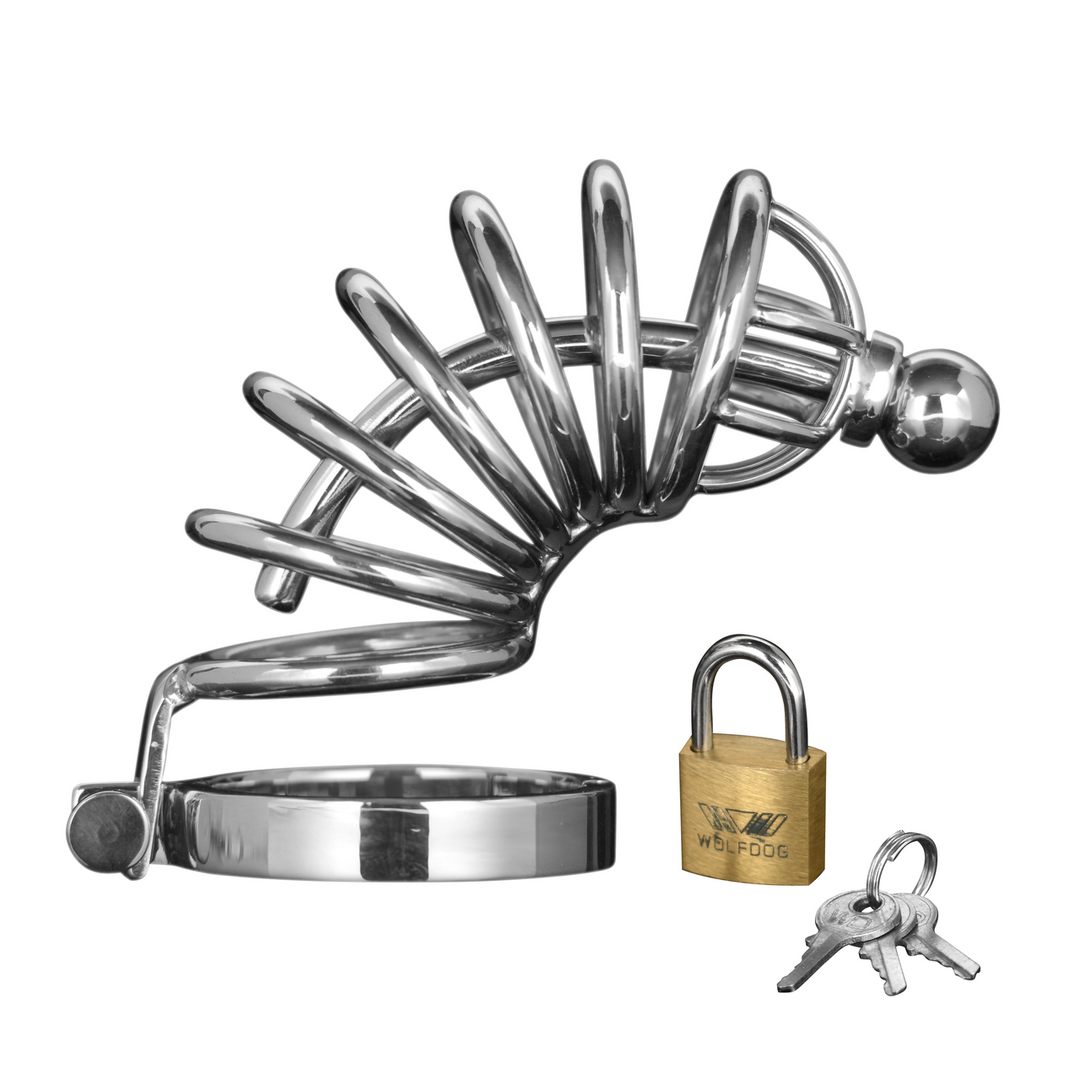 Xr brands Asylum - Chastity Cage met 6 Ringen - M/L (848518005700)
