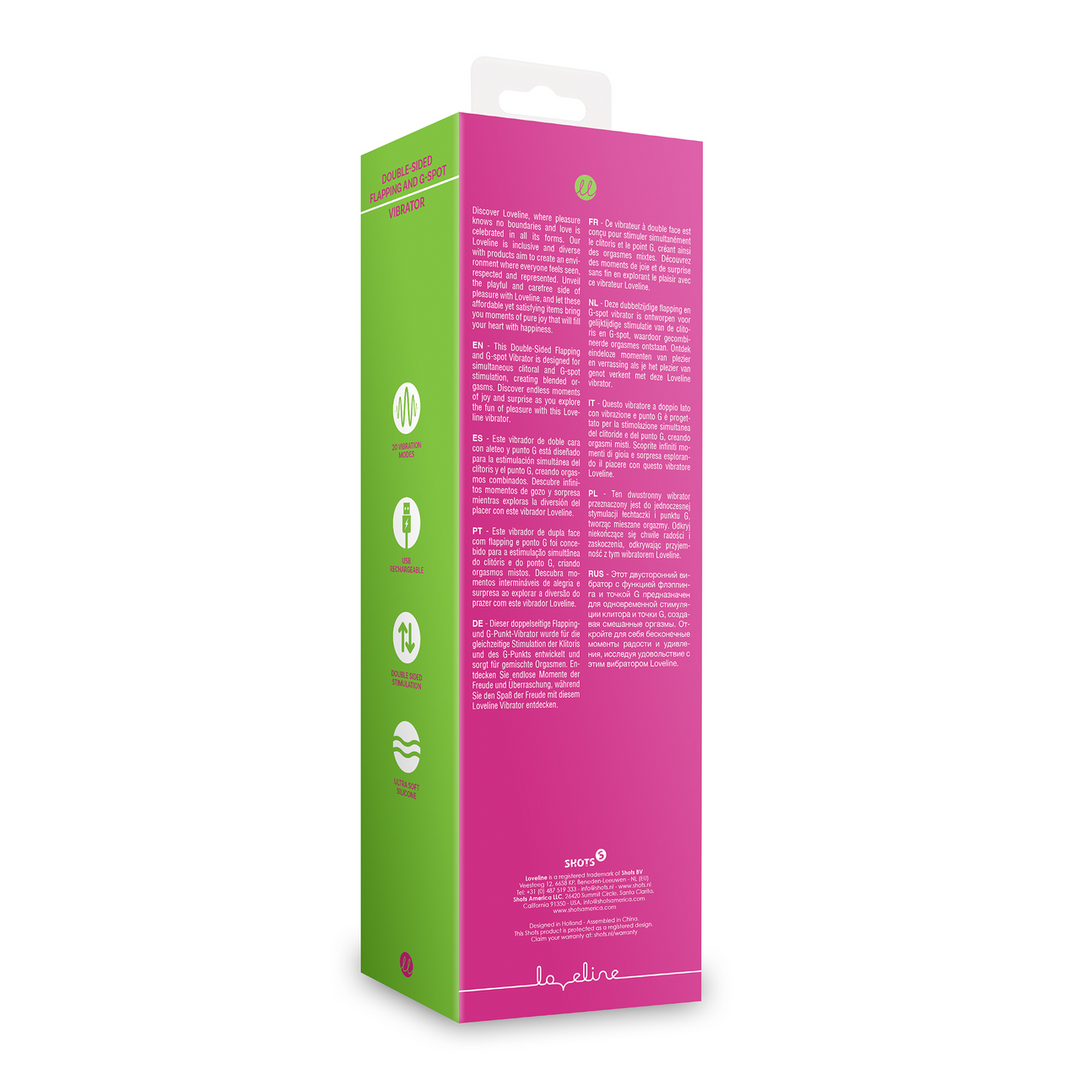 Loveline by shots Dubbelzijdige flapper en G-Spot vibrator - Uitbundig Roze (8714273049186)