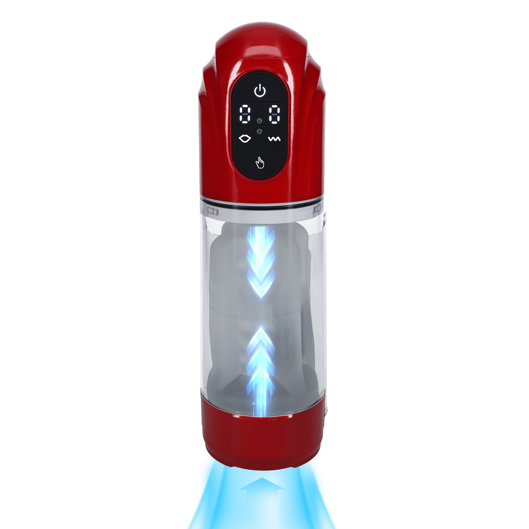 Pumped by shots TechnoThrust - Automatische Waterdichte Masturbator Pomp - Metallic Rood (8714273059574)