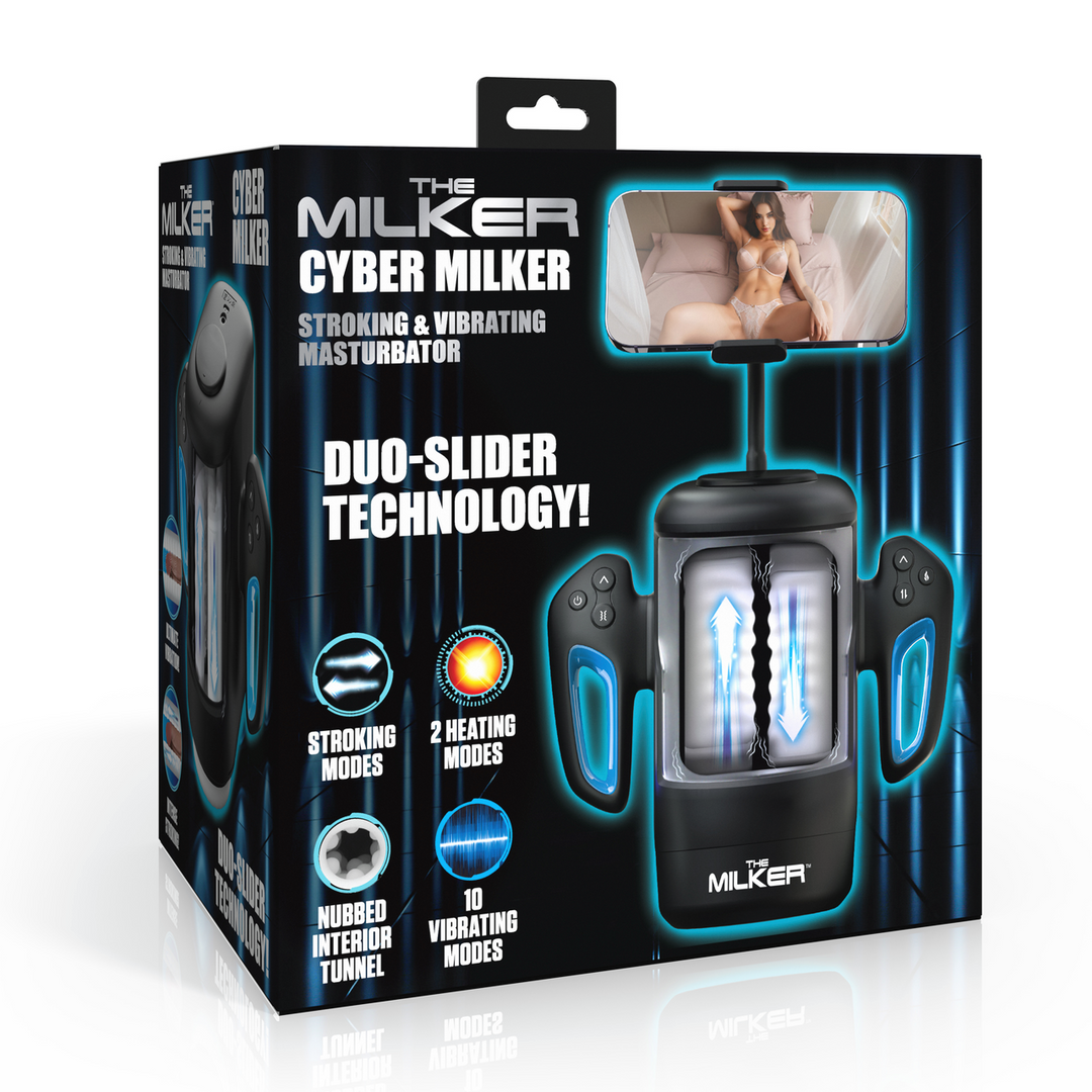 Xr brands Cyber Milker - Stimulerende en Vibrerende Masturbator met Telefoonhouder - Transparant/Zwart (848518056474)