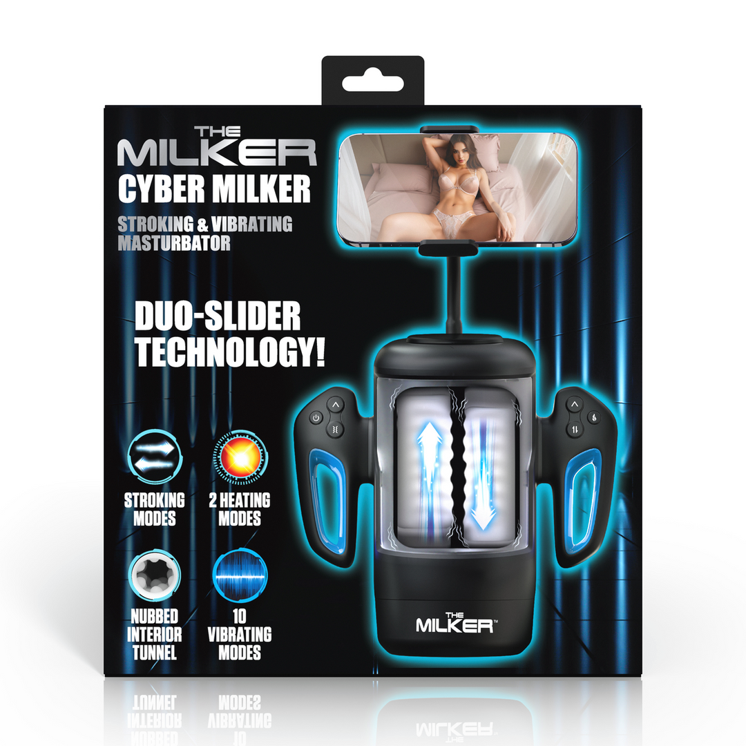 Xr brands Cyber Milker - Stimulerende en Vibrerende Masturbator met Telefoonhouder - Transparant/Zwart (848518056474)