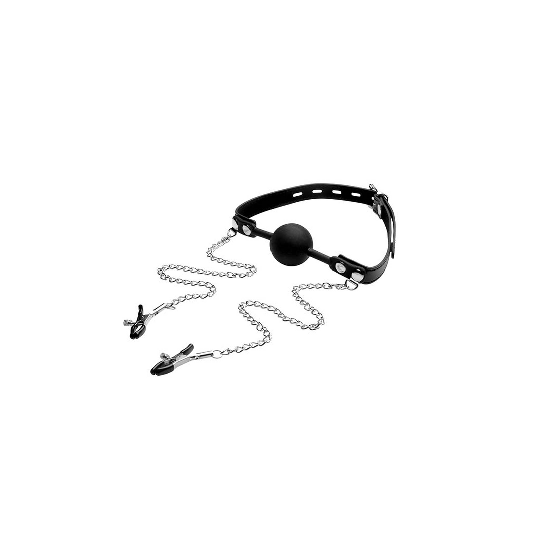 Xr brands Silicone Ball Gag met Nipple Clamps (848518024473)