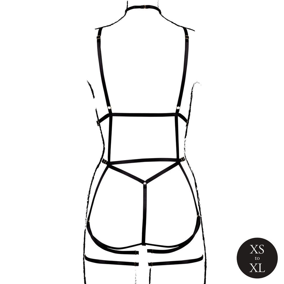 Le désir by shots Bodyharnas met open cups en jarretels - Zwart (8714273043733)