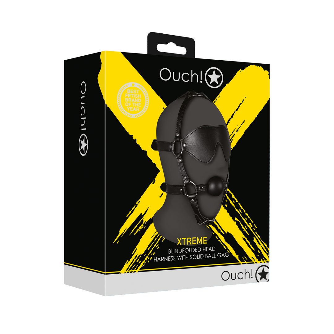 Ouch! by shots Blindfolded Head Harness met Solid Ball Gag - Zwart (8714273050939)