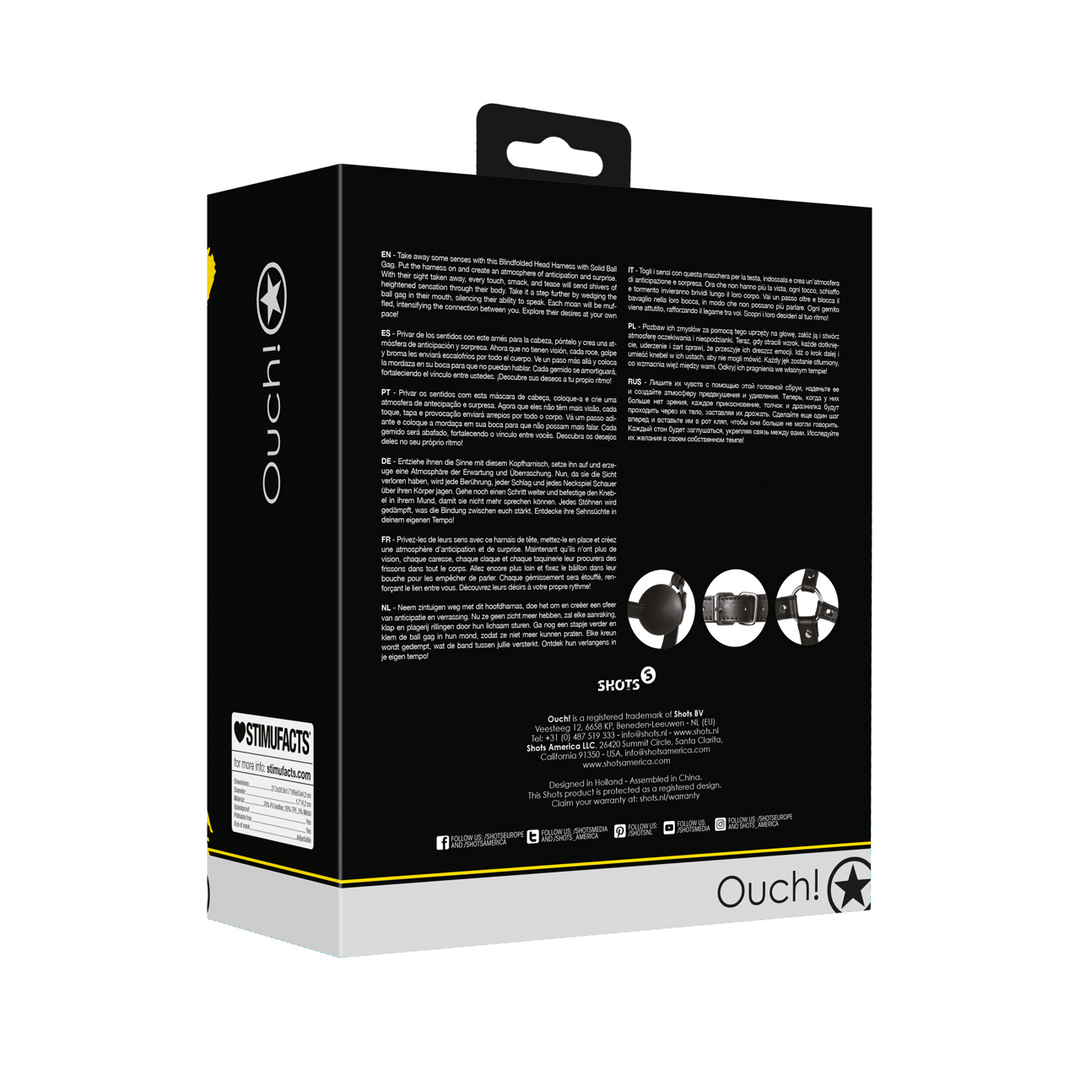 Ouch! by shots Blindfolded Head Harness met Solid Ball Gag - Zwart (8714273050939)
