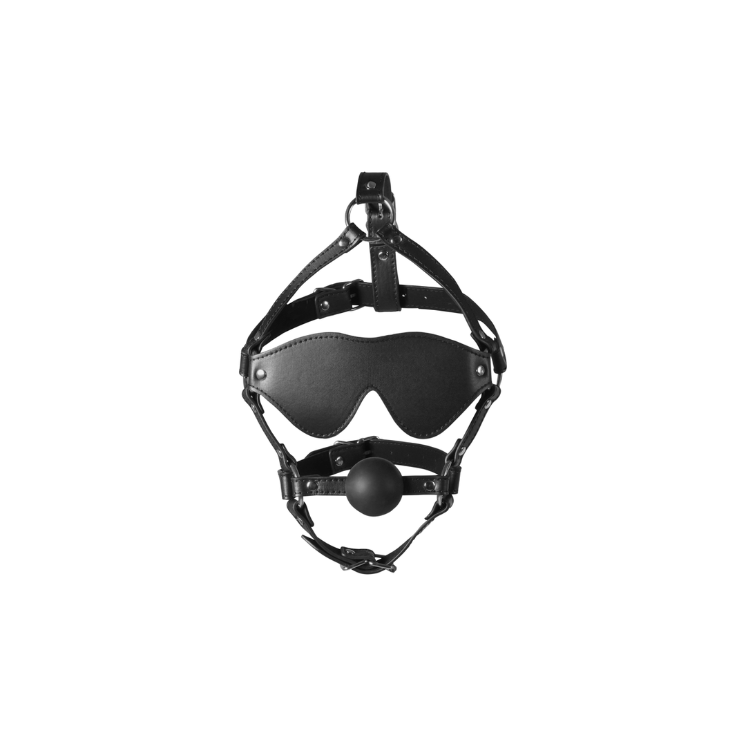 Ouch! by shots Blindfolded Head Harness met Solid Ball Gag - Zwart (8714273050939)
