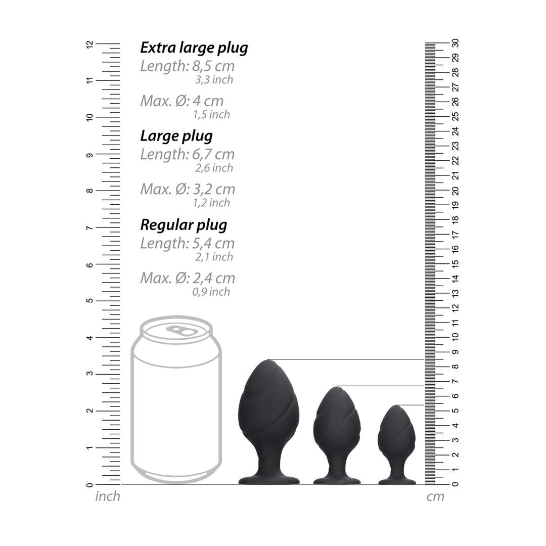 Ouch! by shots Gedraaid Butt Plug Set - Zwart (8714273925664)
