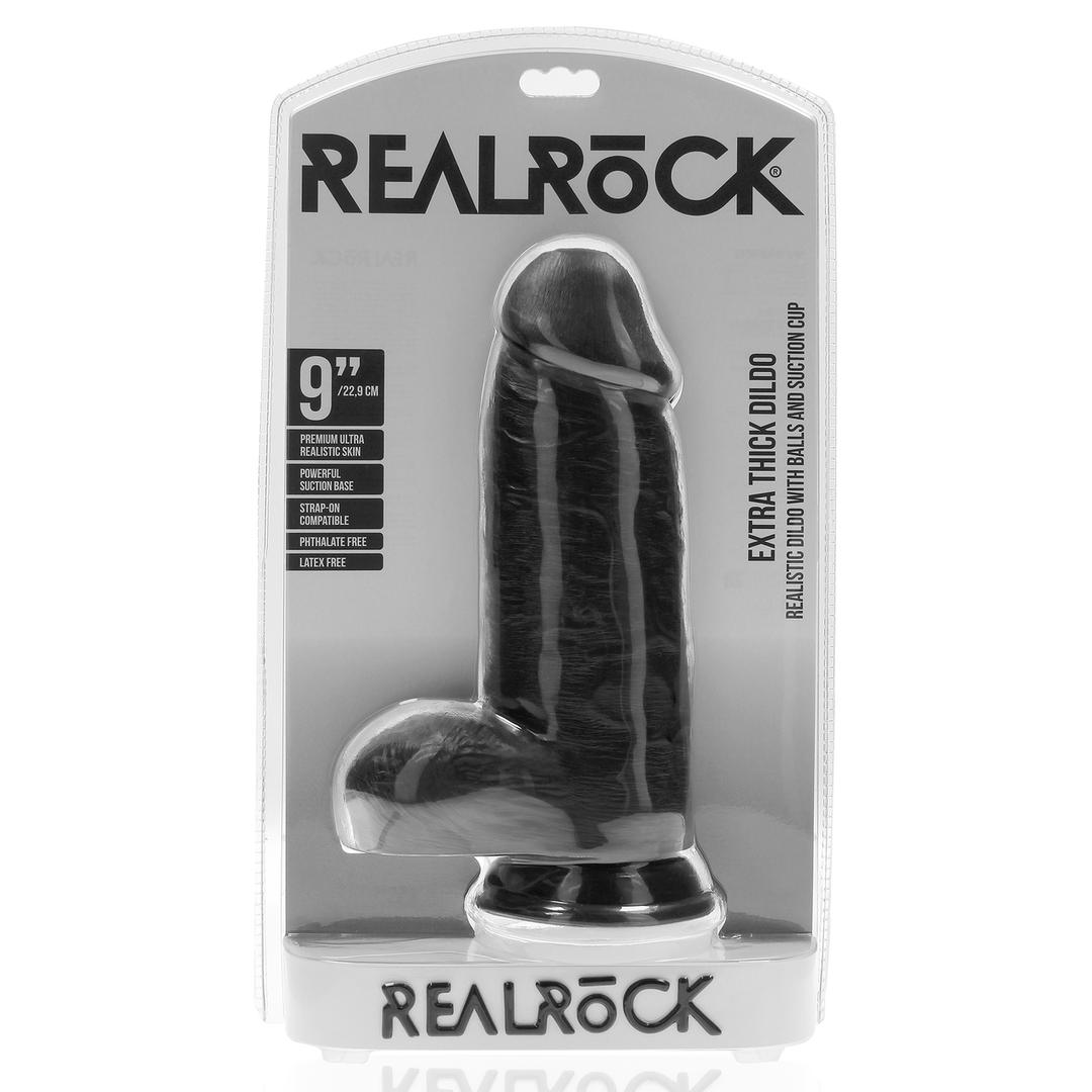 Realrock by shots Extra Dikke Recht met Ballen 9 / 23 cm - Zwart (8714273505217)