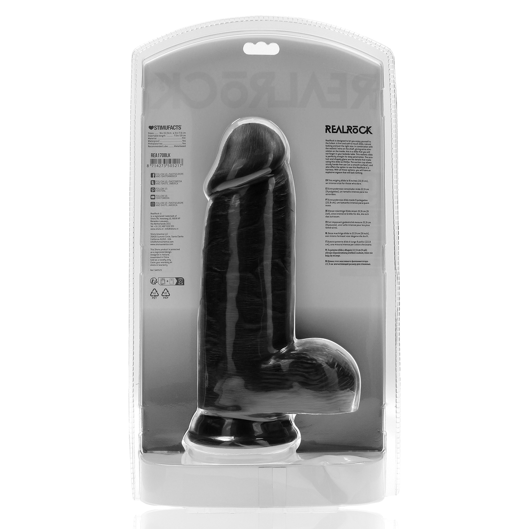 Realrock by shots Extra Dikke Recht met Ballen 9 / 23 cm - Zwart (8714273505217)