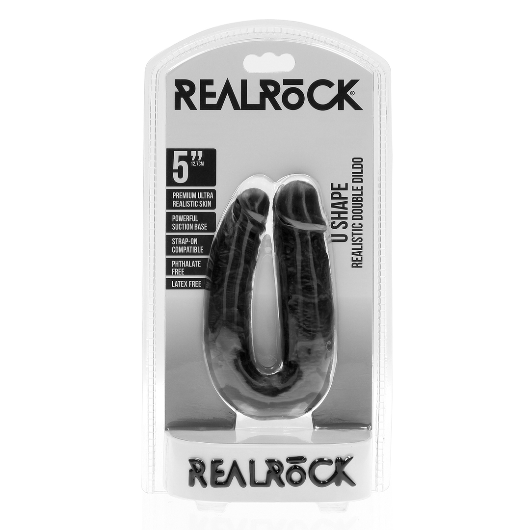 Realrock by shots U Vormige Dubbele Dildo 5 / 12,7 cm - Zwart (8714273505514)