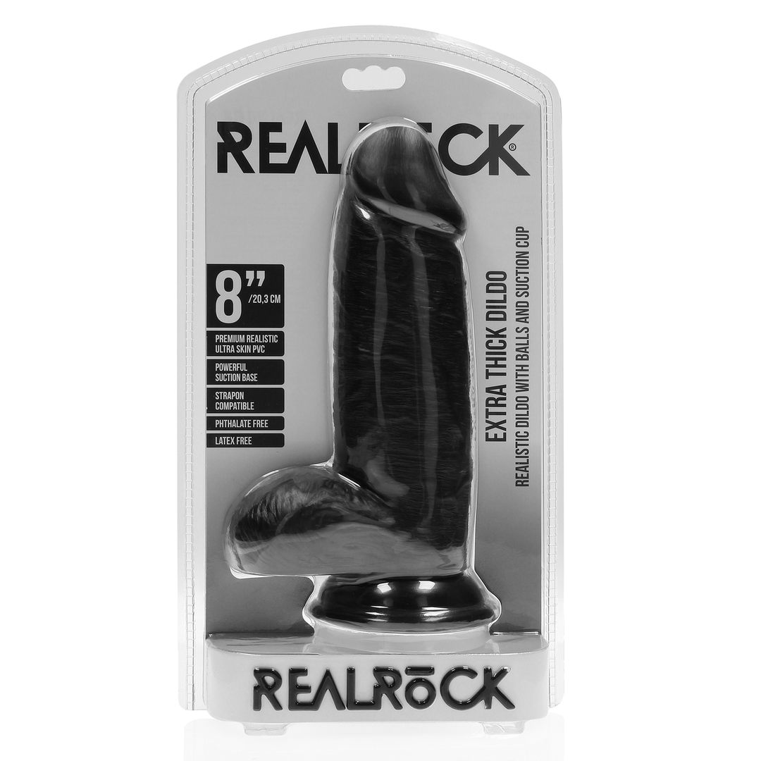 Realrock by shots Extra Dikke Recht met Ballen 8 / 20,3 cm - Zwart (8714273505187)