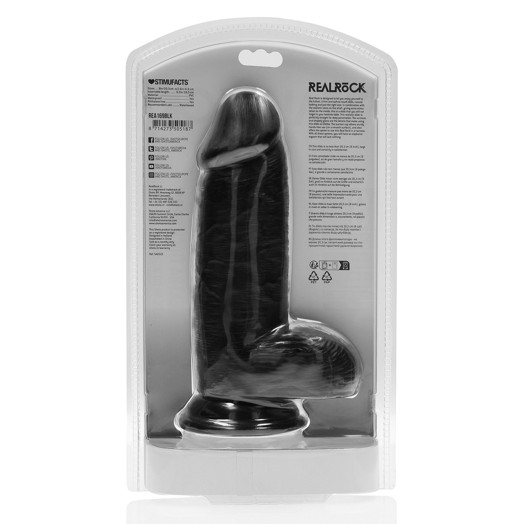 Realrock by shots Extra Dikke Recht met Ballen 8 / 20,3 cm - Zwart (8714273505187)