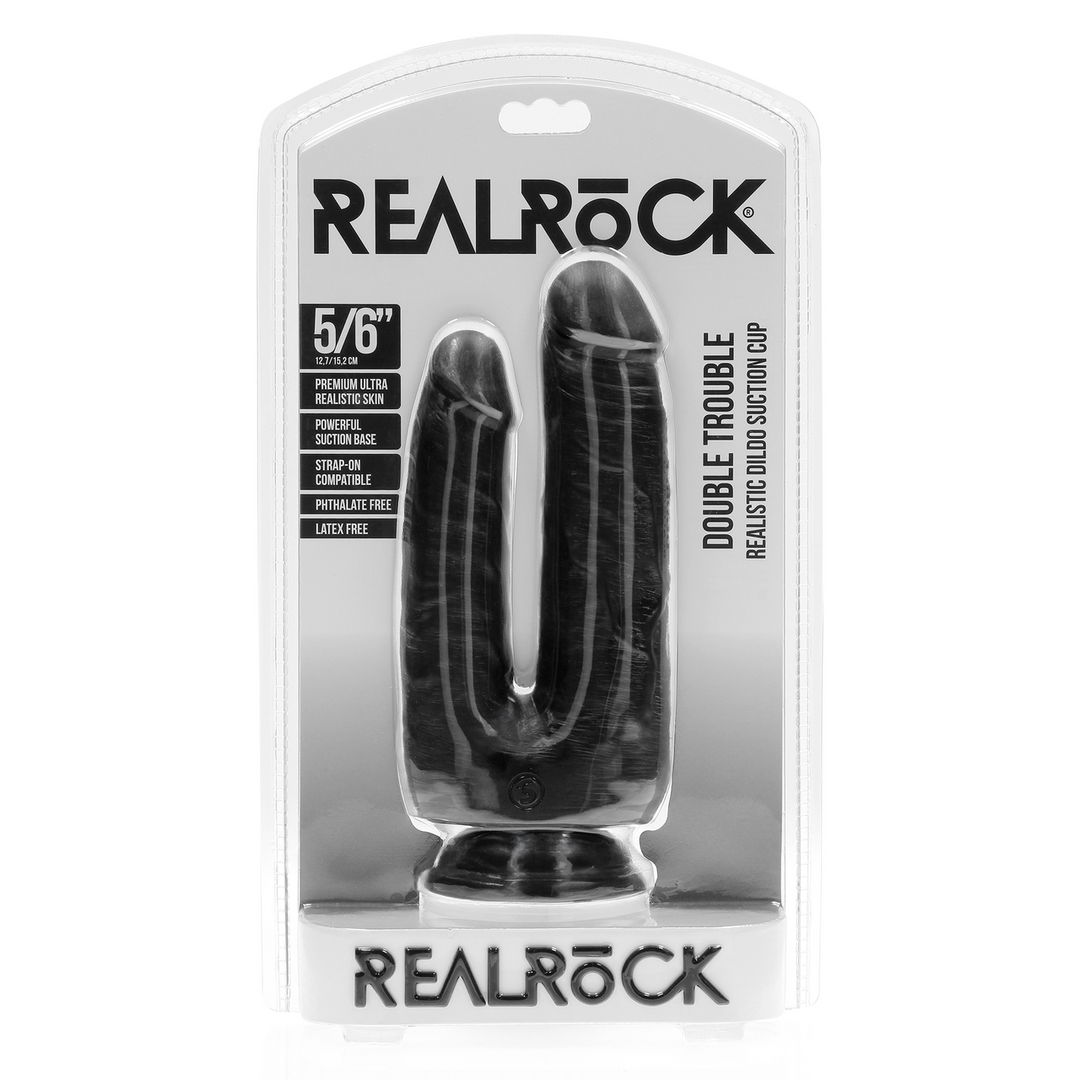 Realrock by shots Double Trouble Dildo 5/6 - 12,7/15,2 cm - Zwart (8714273505361)