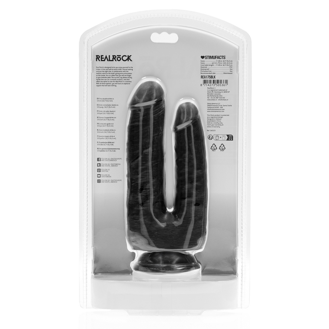 Realrock by shots Double Trouble Dildo 5/6 - 12,7/15,2 cm - Zwart (8714273505361)