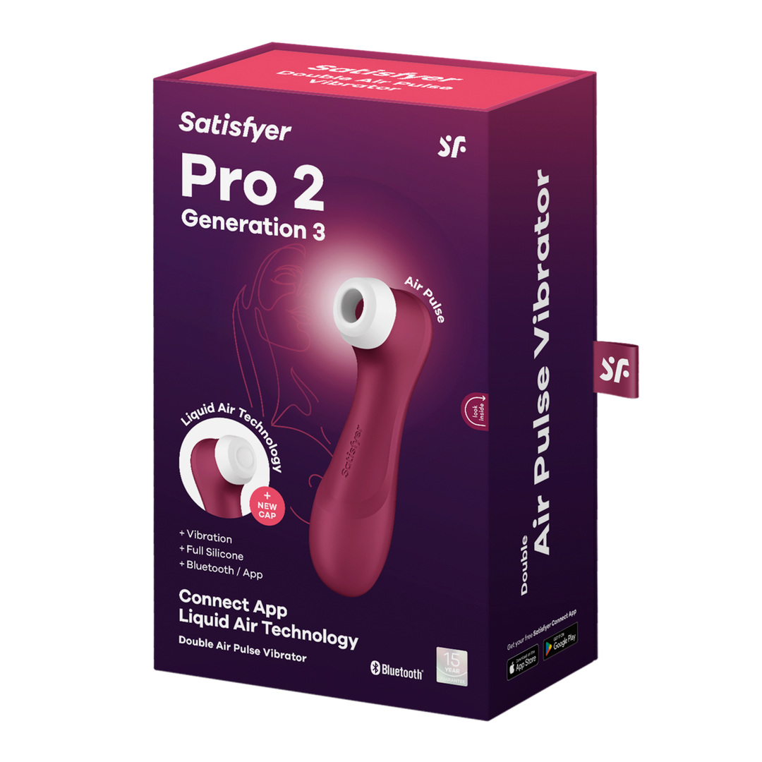 Satisfyer Pro 2 Generatie 3 - Double Air Pulse Vibrator - Liquid Air en Connect App - Wijnrood (4061504051840)