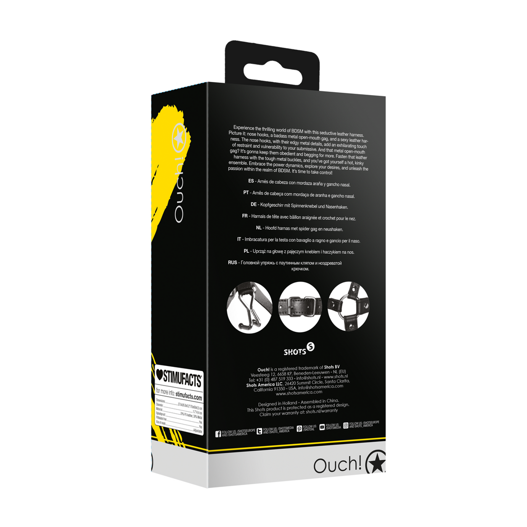 Ouch! by shots Hoofdharnas met Spider Gag en Neus Haken - Zwart (8714273051059)