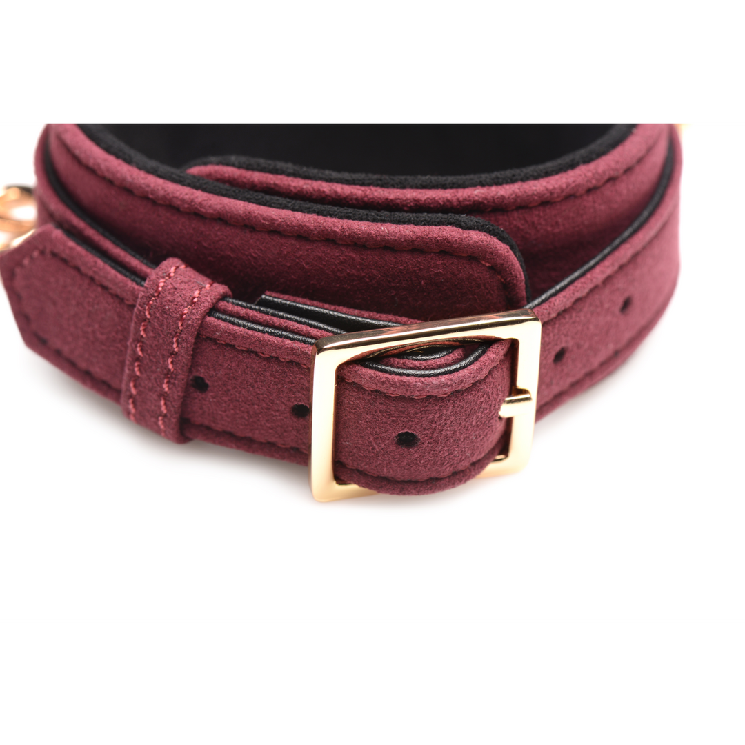 Xr brands 6-delige Velvet Burgundy Bondage Set met Cuffs, Collar en Belt (848518046154)