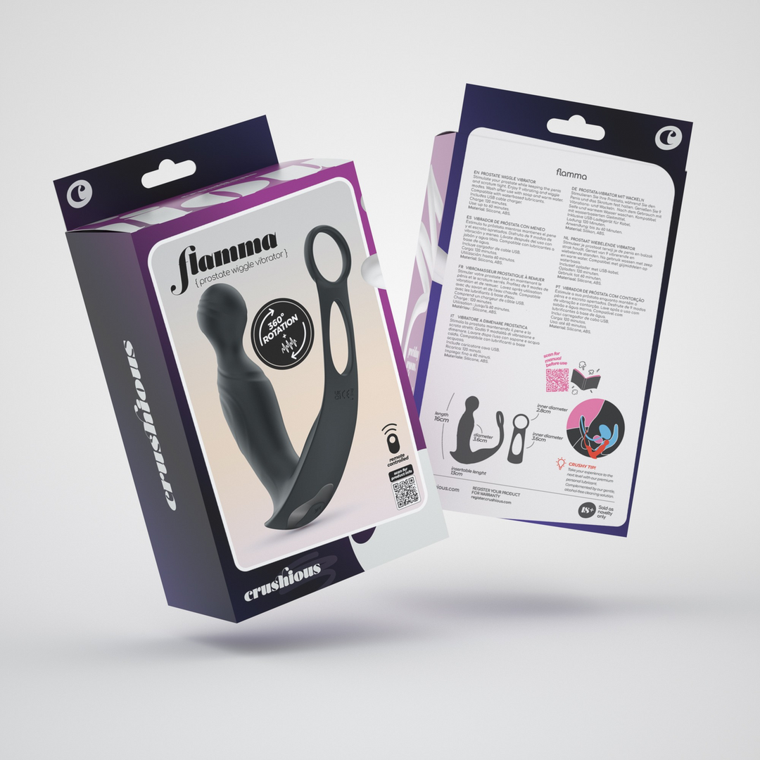 Crushious Flamma - Vibrerende Prostaatmassager met Balriem en Cockring - Zwart (7403254161023)