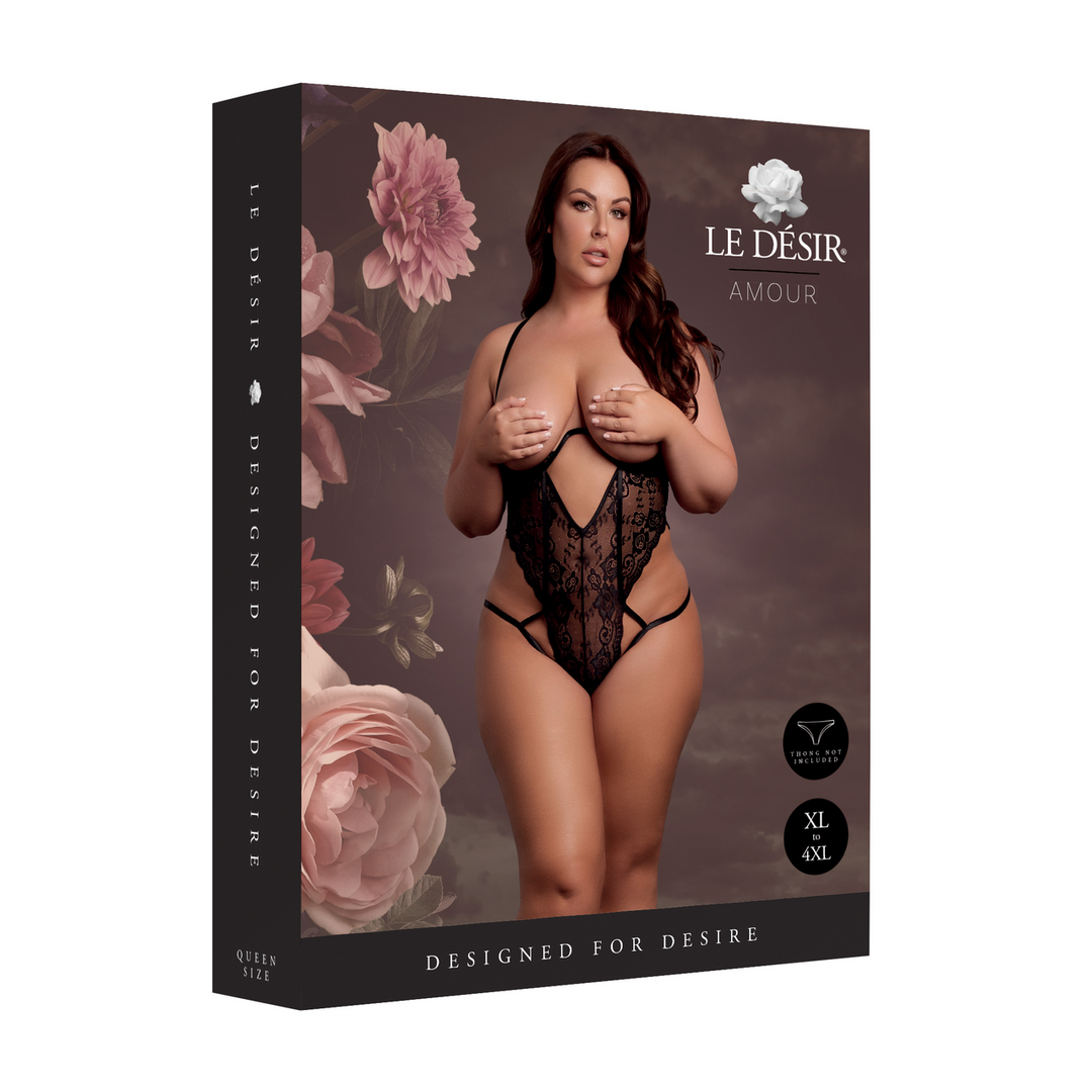 Le désir by shots Body met open cups van kant, beugel en verstelbare schuivers - Zwart (8714273043801)