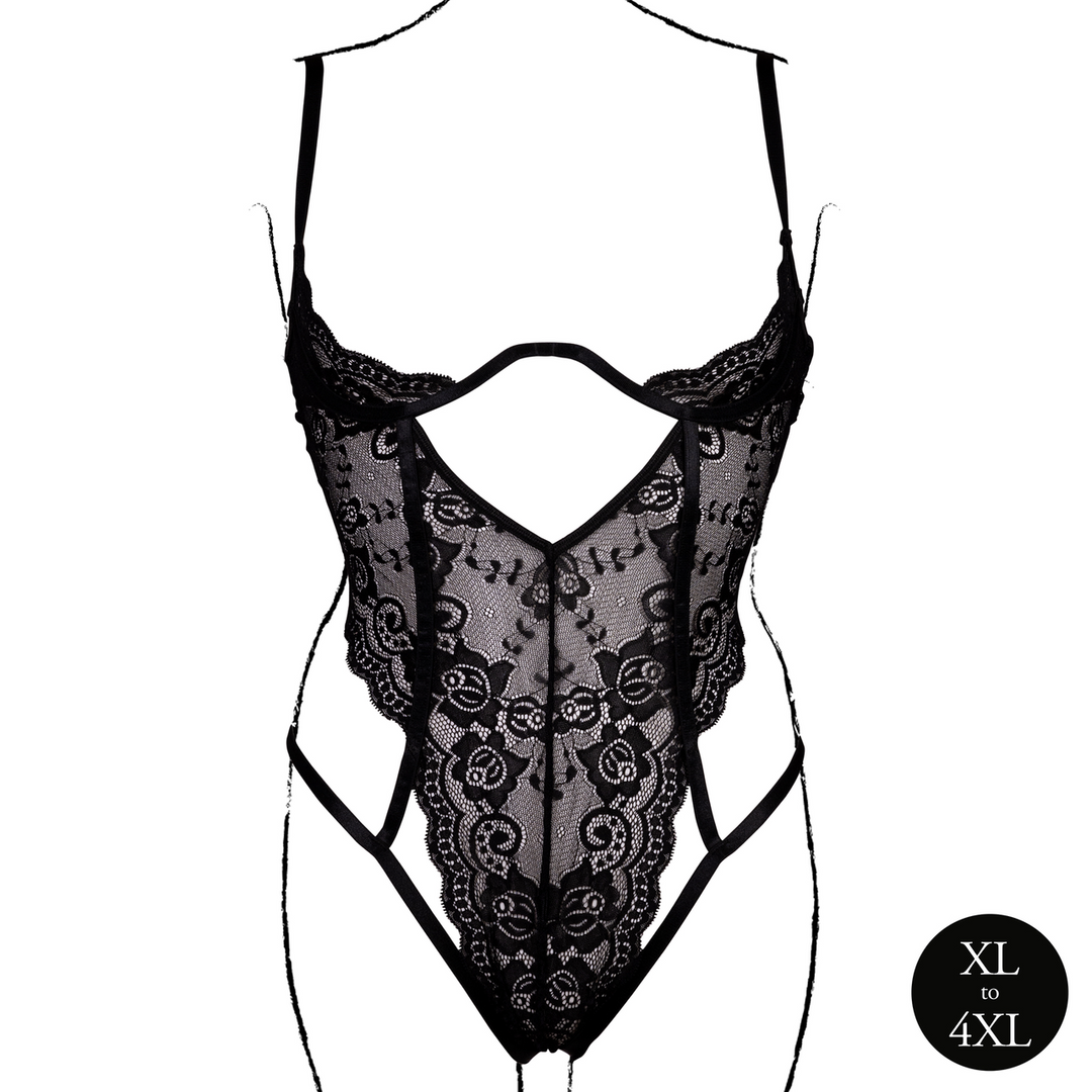 Le désir by shots Body met open cups van kant, beugel en verstelbare schuivers - Zwart (8714273043801)