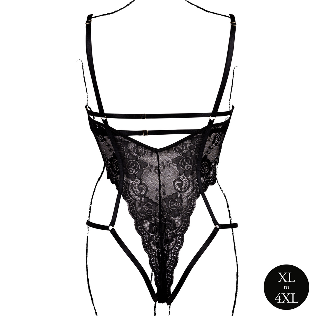 Le désir by shots Body met open cups van kant, beugel en verstelbare schuivers - Zwart (8714273043801)