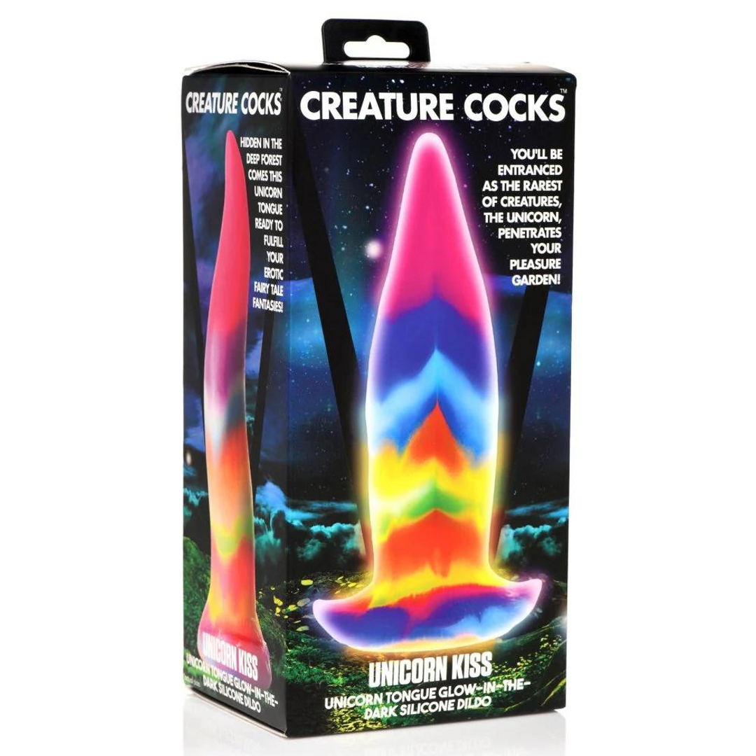 Xr brands Eenhoorn Tongue - Glow in the Dark - Silicone Dildo - Regenboog (848518049902)