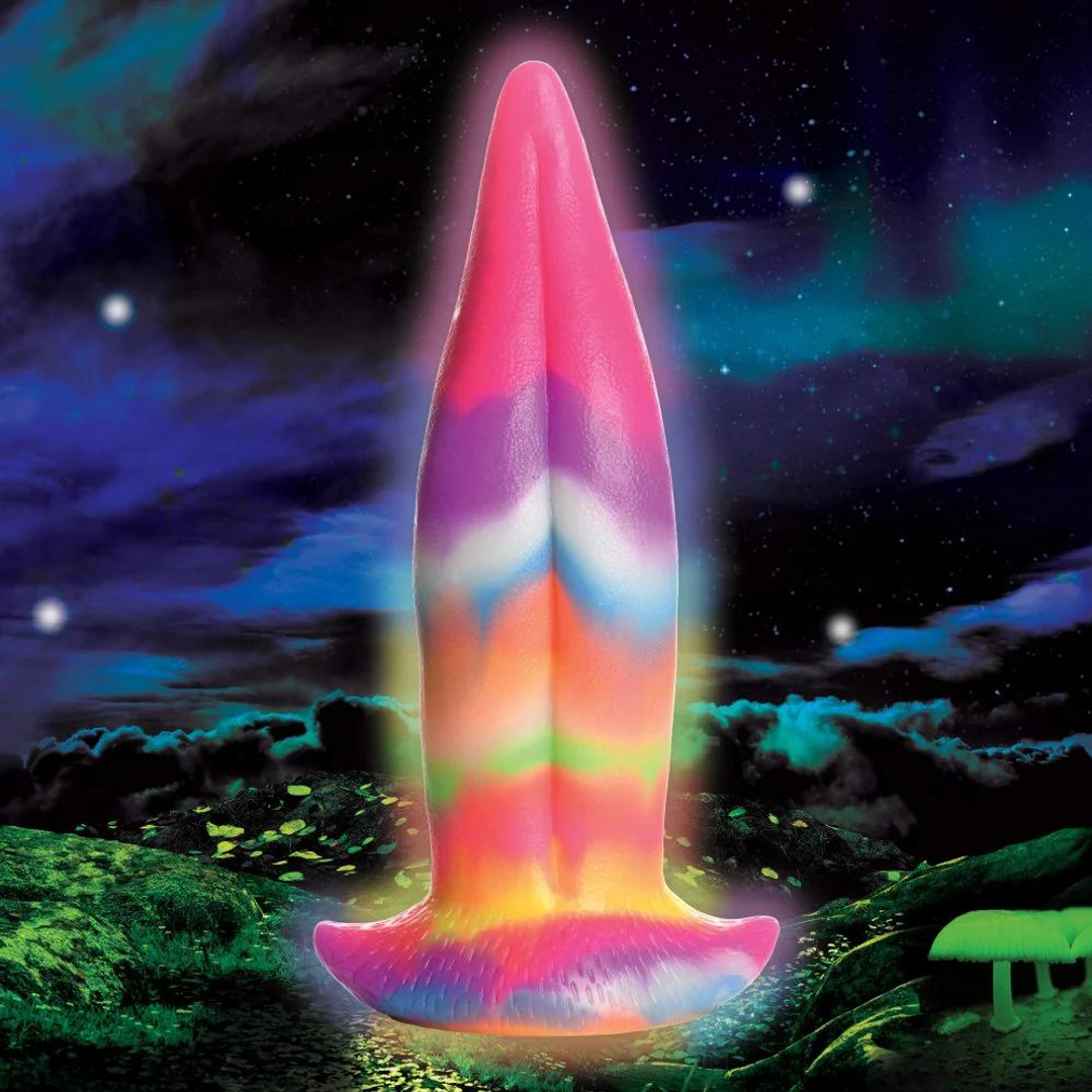 Xr brands Eenhoorn Tongue - Glow in the Dark - Silicone Dildo - Regenboog (848518049902)