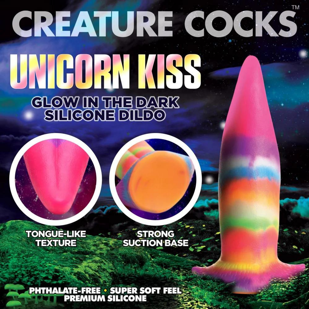 Xr brands Eenhoorn Tongue - Glow in the Dark - Silicone Dildo - Regenboog (848518049902)