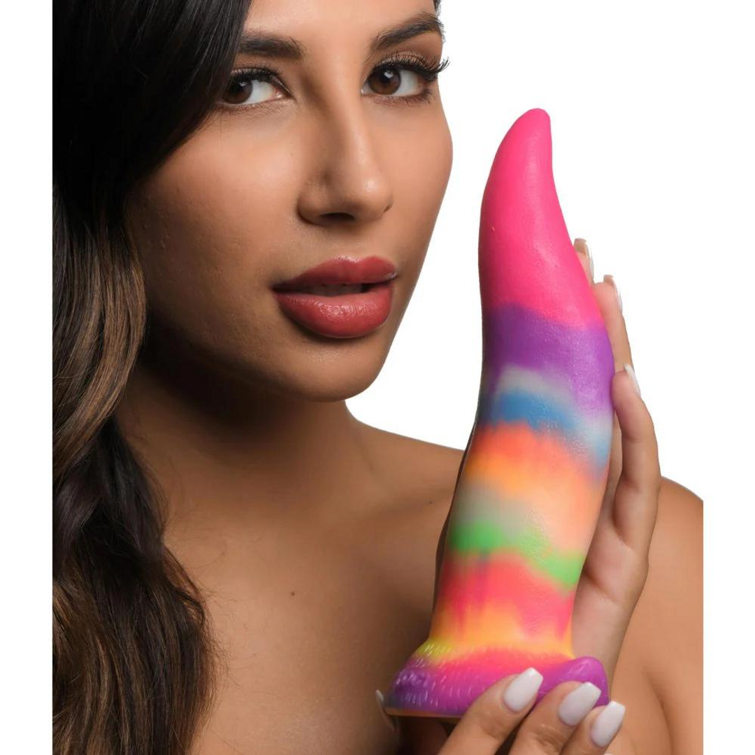 Xr brands Eenhoorn Tongue - Glow in the Dark - Silicone Dildo - Regenboog (848518049902)