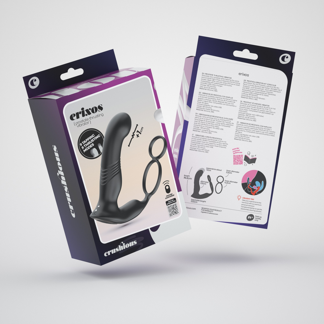 Crushious Erixos - Vibrerende Prostaatmassager met Balriem en Cockring - Zwart (7403254160989)