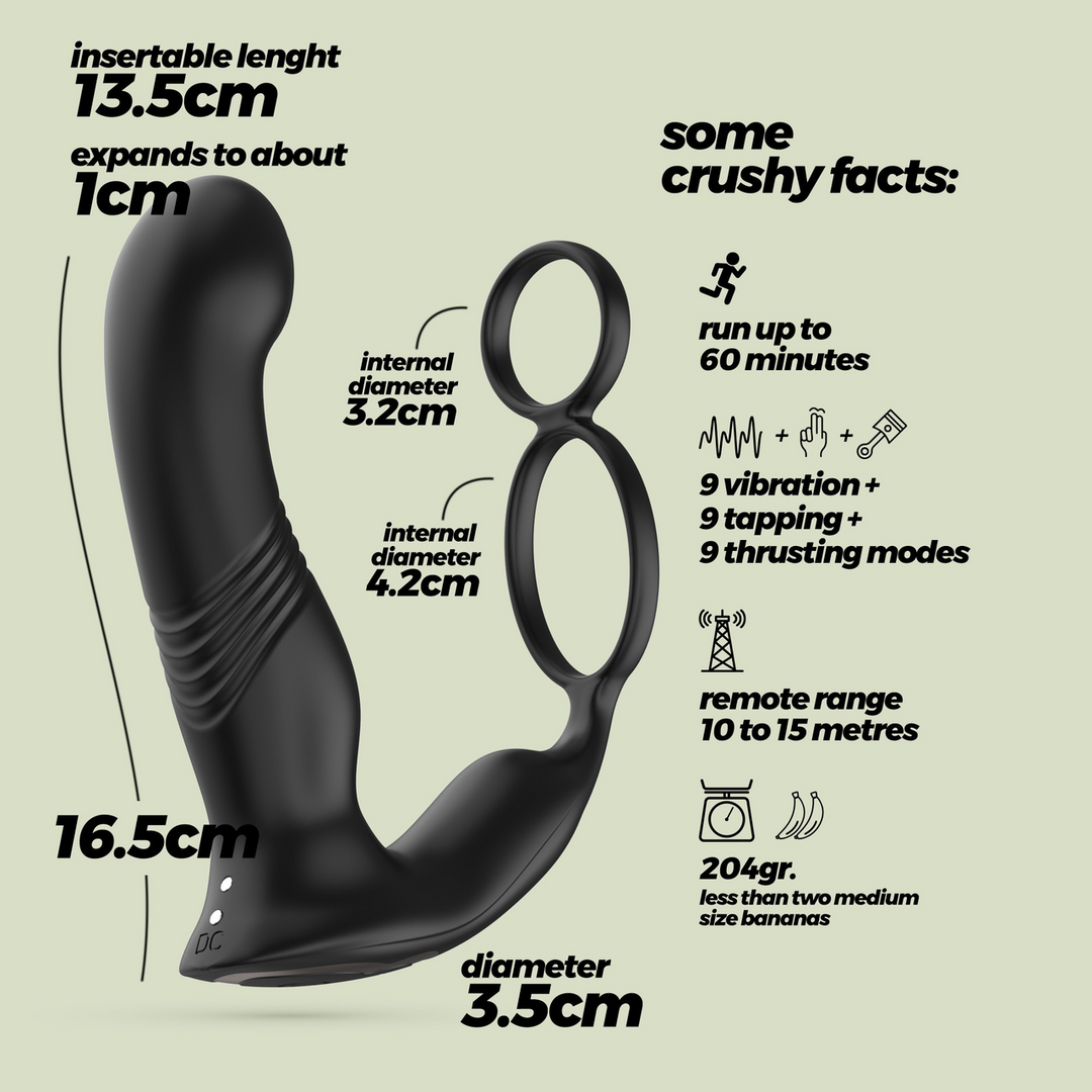 Crushious Erixos - Vibrerende Prostaatmassager met Balriem en Cockring - Zwart (7403254160989)