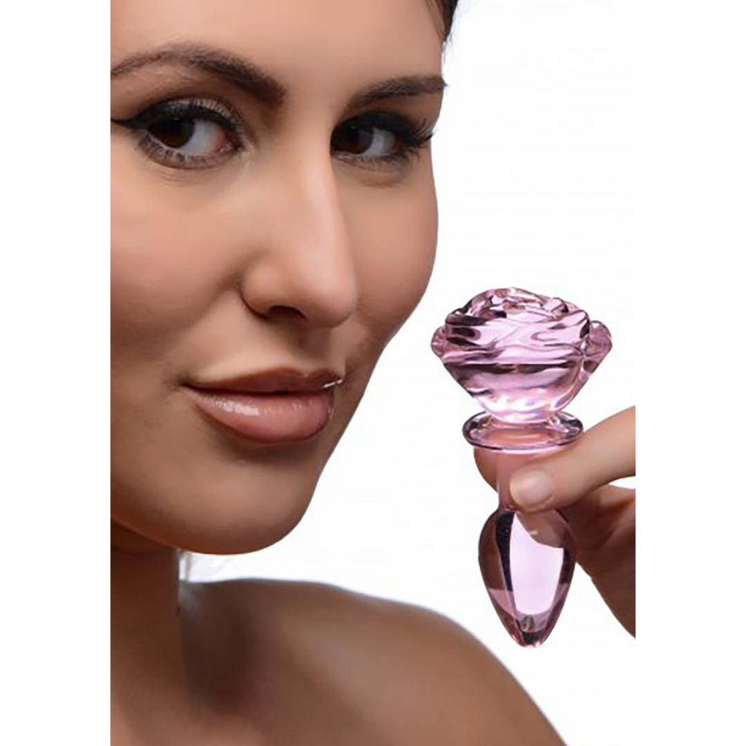 Xr brands Roze Roos - Glazen Butt Plug - Klein (848518042385)