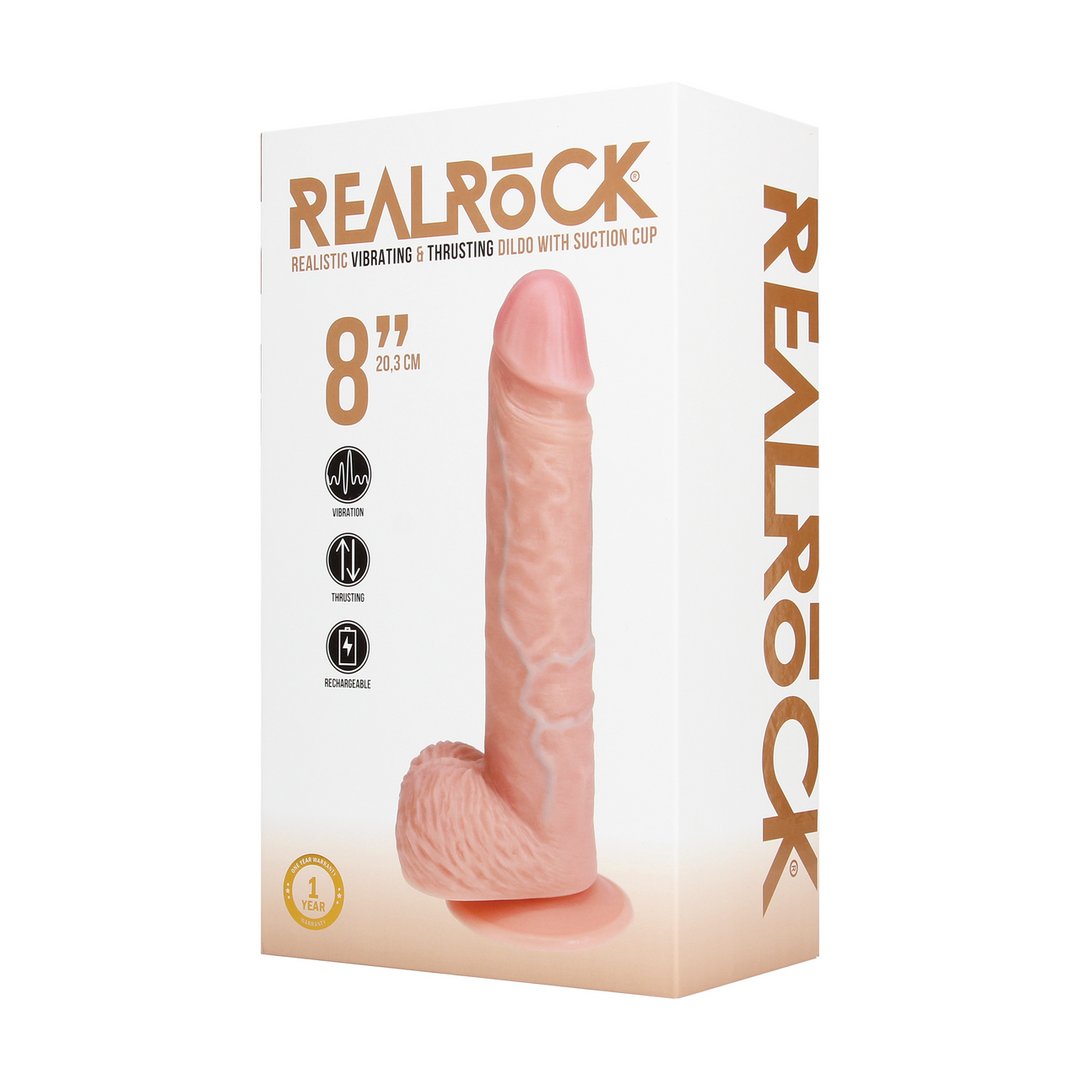 Realrock by shots Vibrerende en Duwende Rechte Penis met Ballen - 8 / 20,5 cm - Vlees (8714273041838)