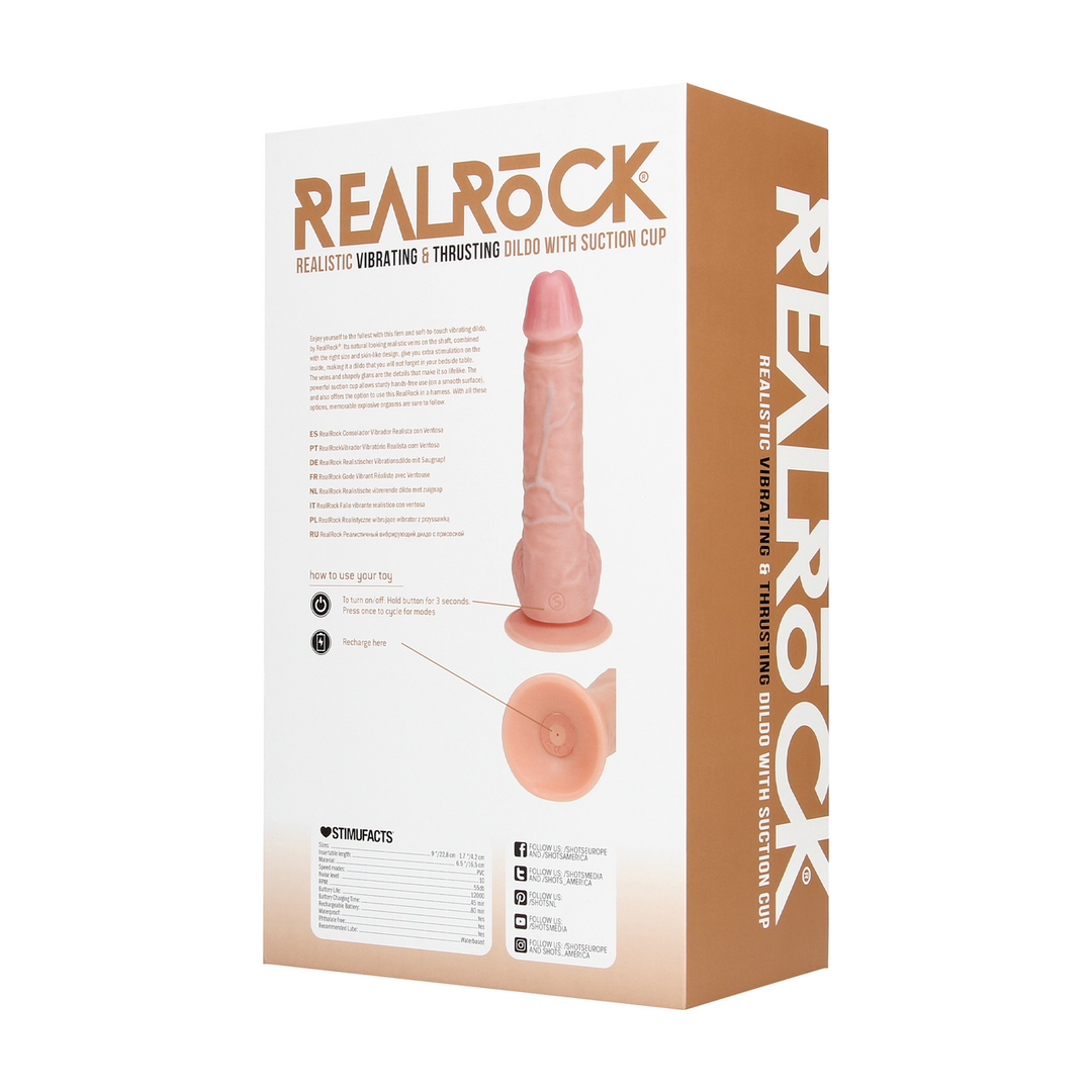 Realrock by shots Vibrerende en Duwende Rechte Penis met Ballen - 8 / 20,5 cm - Vlees (8714273041838)
