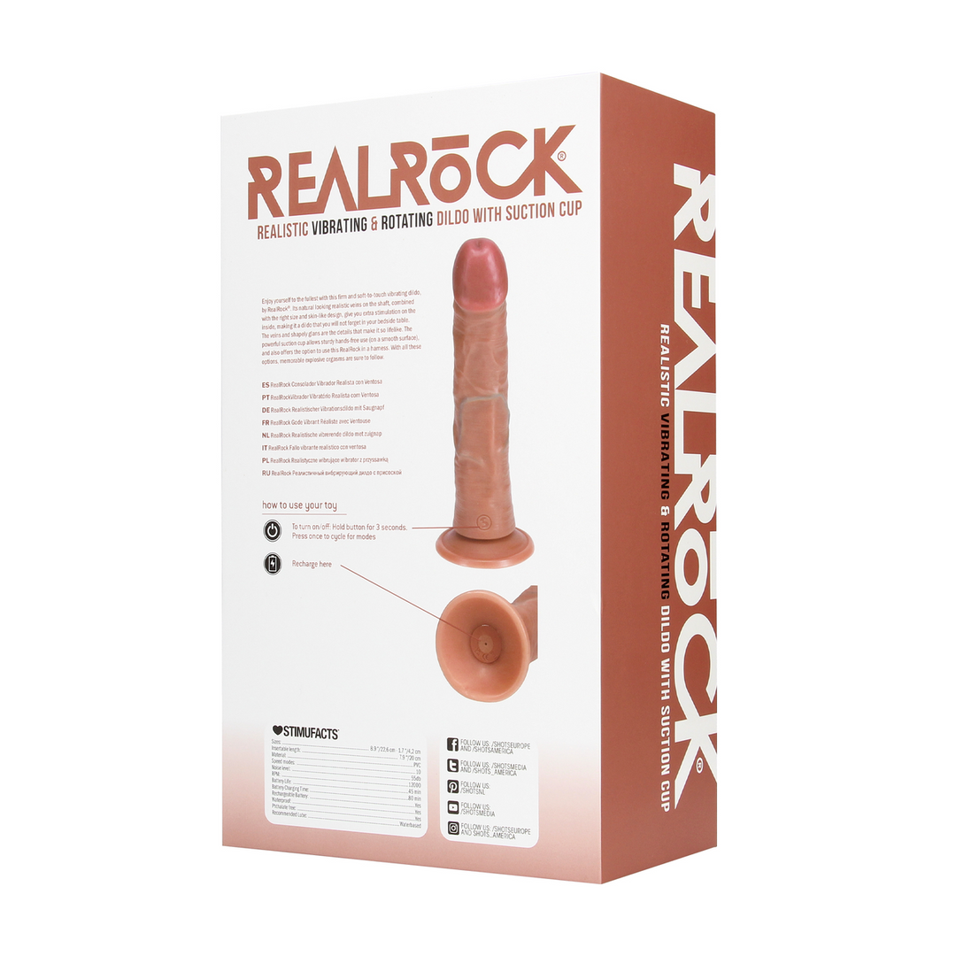 Realrock by shots Vibrerende en Rotating Regular Curved Cock - 8 / 20,5 cm - Tan (8714273041784)