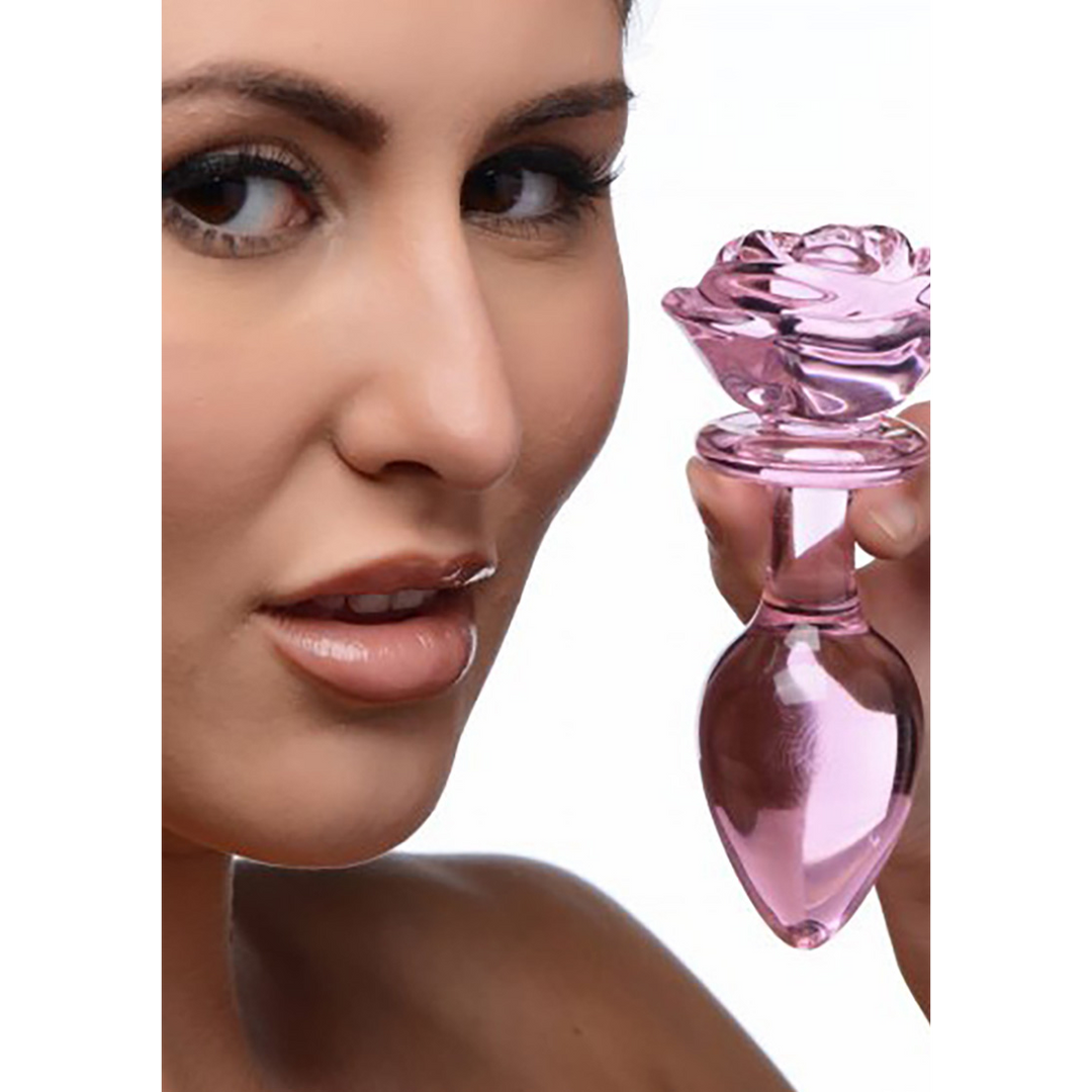 Xr brands Roze Roos - Glazen Butt Plug - Groot (848518042408)