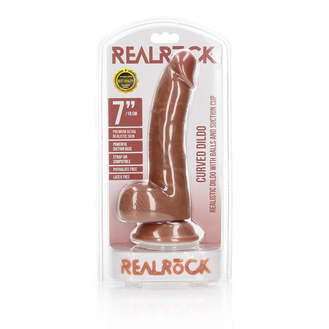 Realrock by shots Gebogen Realistische Dildo met Ballen en Zuignap - 7 / 18 cm (7423522627693)