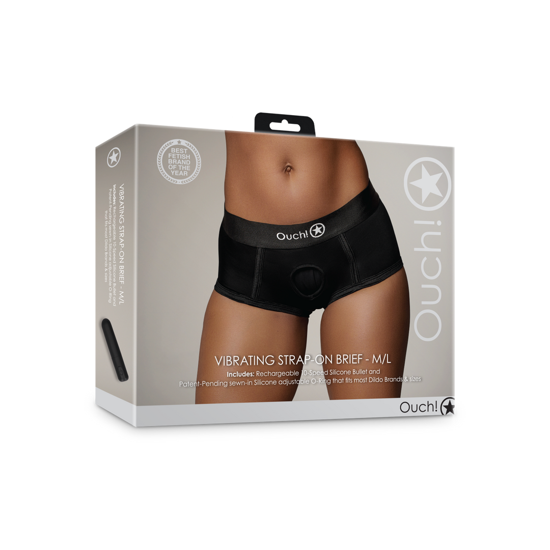 Ouch! by shots Vibrerende Strap-on Boxershort - M/L - Zwart (8714273938428)