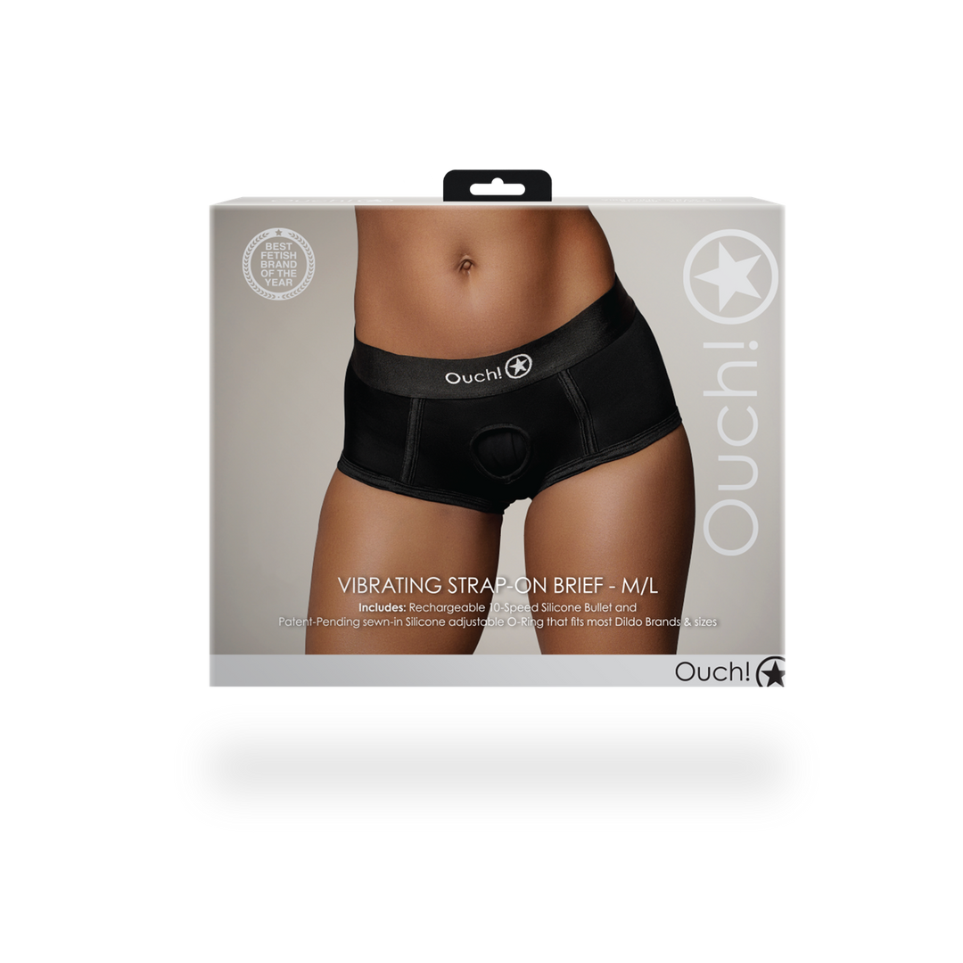 Ouch! by shots Vibrerende Strap-on Boxershort - M/L - Zwart (8714273938428)