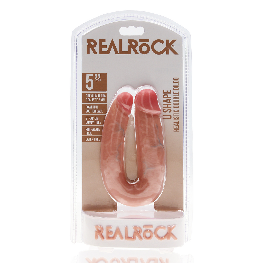 Realrock by shots U Vormige Dubbele Dildo 5 / 12,7 cm - Vlees (8714273505521)