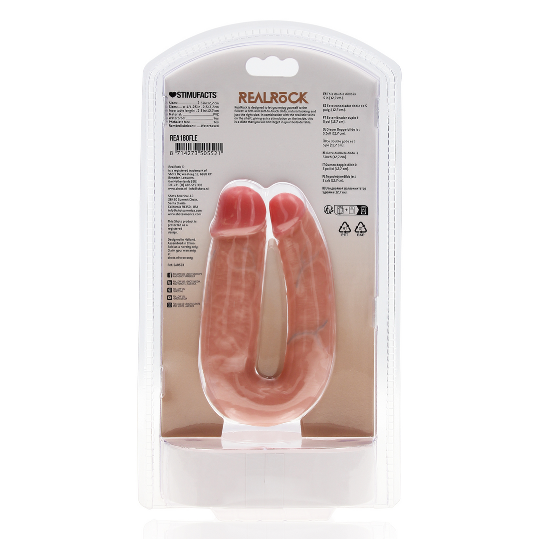 Realrock by shots U Vormige Dubbele Dildo 5 / 12,7 cm - Vlees (8714273505521)