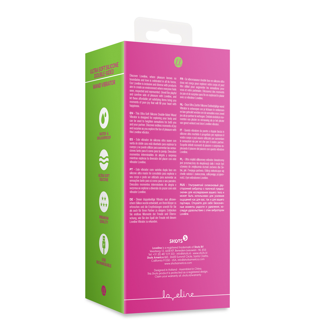 Loveline by shots Ultra Soft Silicone Dubbelzijdige Wand Vibrator - Prestone Roze (8714273048981)