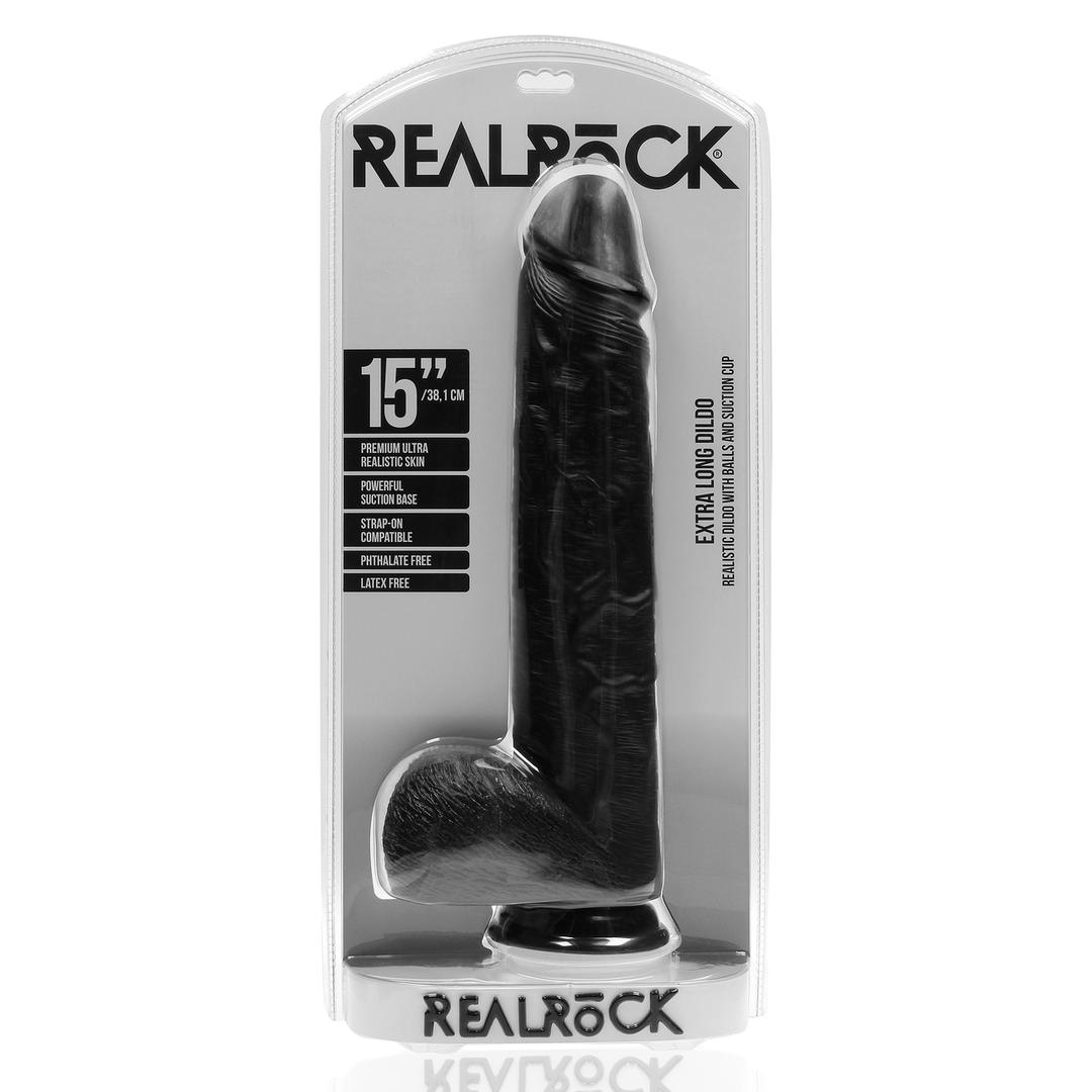 Realrock by shots Extra Large Straight met Ballen 15 / 38 cm - Zwart (8714273505064)