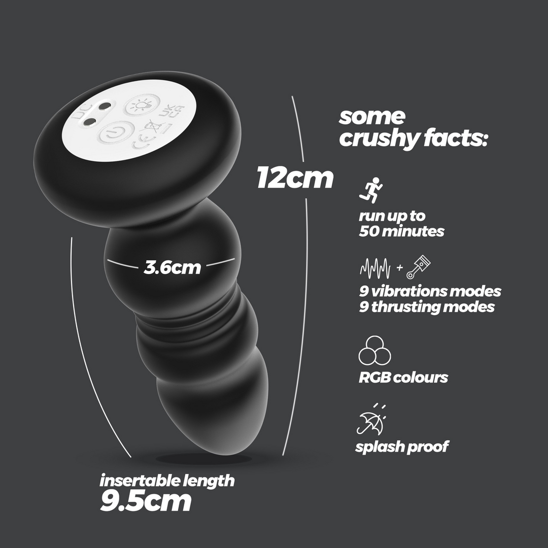 Crushious Australis - Vibrerende en Duwende Anale Plug met LED RGB en Afstandsbediening - Zwart (7403254159532)