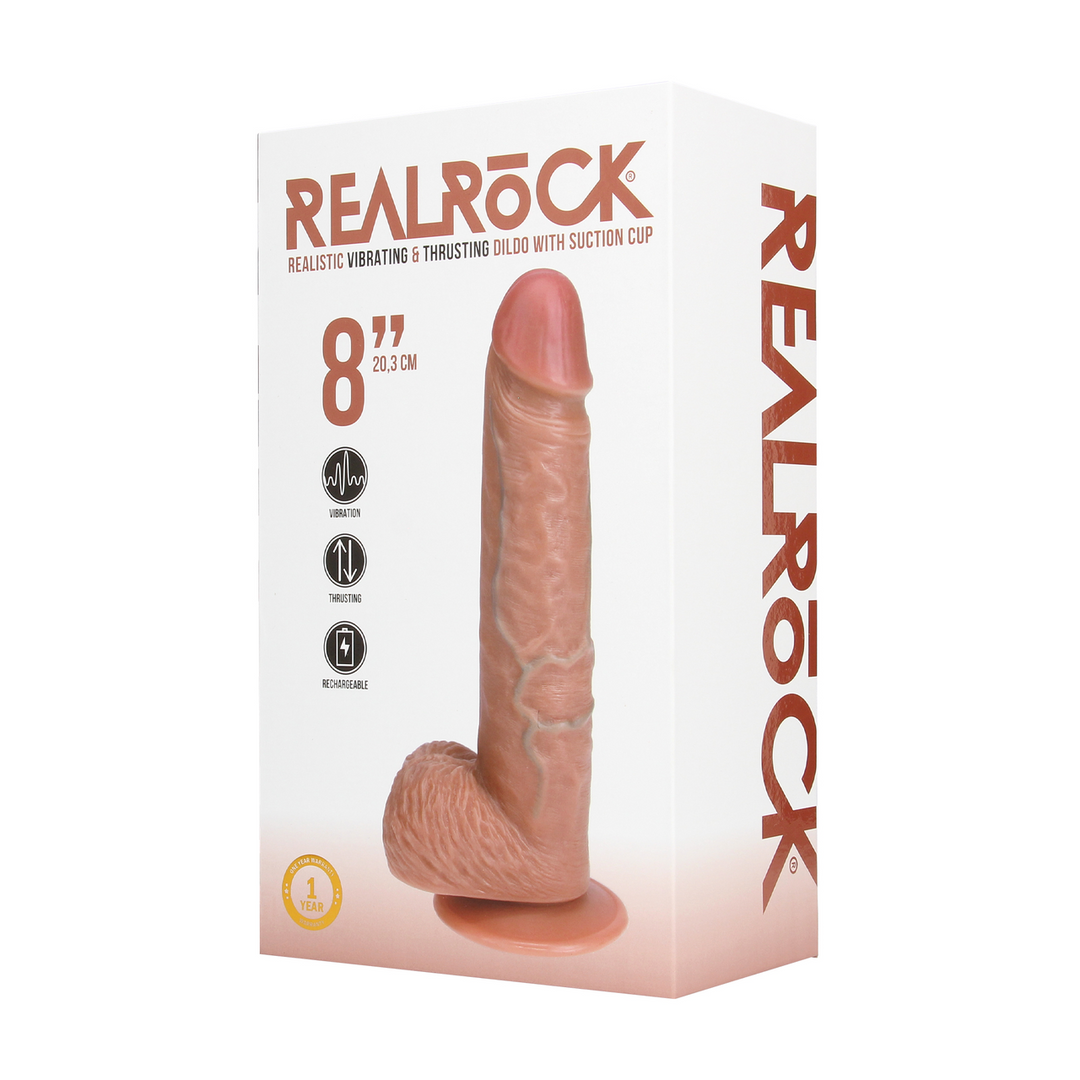 Realrock by shots Vibrerende en Duwende Rechte Penis met Ballen - 8 / 20,5 cm - Tan (8714273041845)