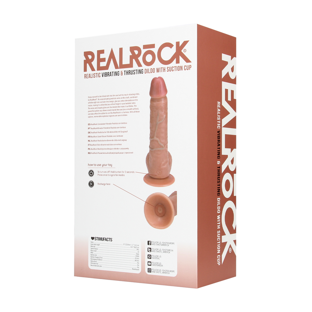 Realrock by shots Vibrerende en Duwende Rechte Penis met Ballen - 8 / 20,5 cm - Tan (8714273041845)