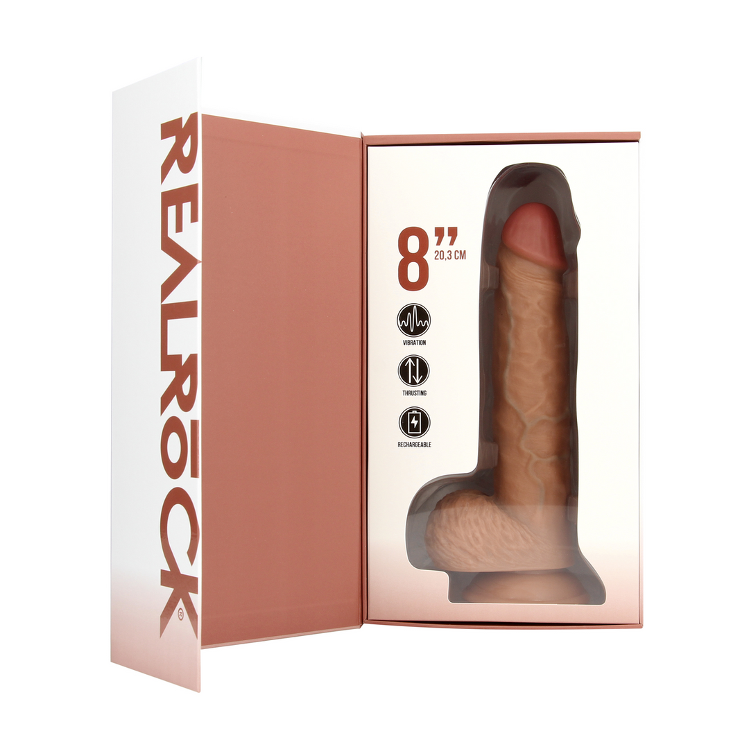 Realrock by shots Vibrerende en Duwende Rechte Penis met Ballen - 8 / 20,5 cm - Tan (8714273041845)