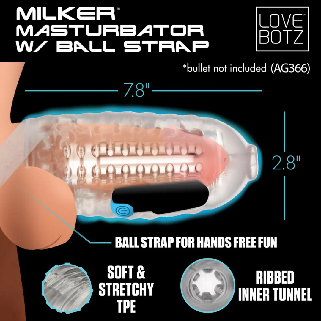 Xr brands Melker TPE Masturbator met Ball Strap - Doorzichtig (848518048516)