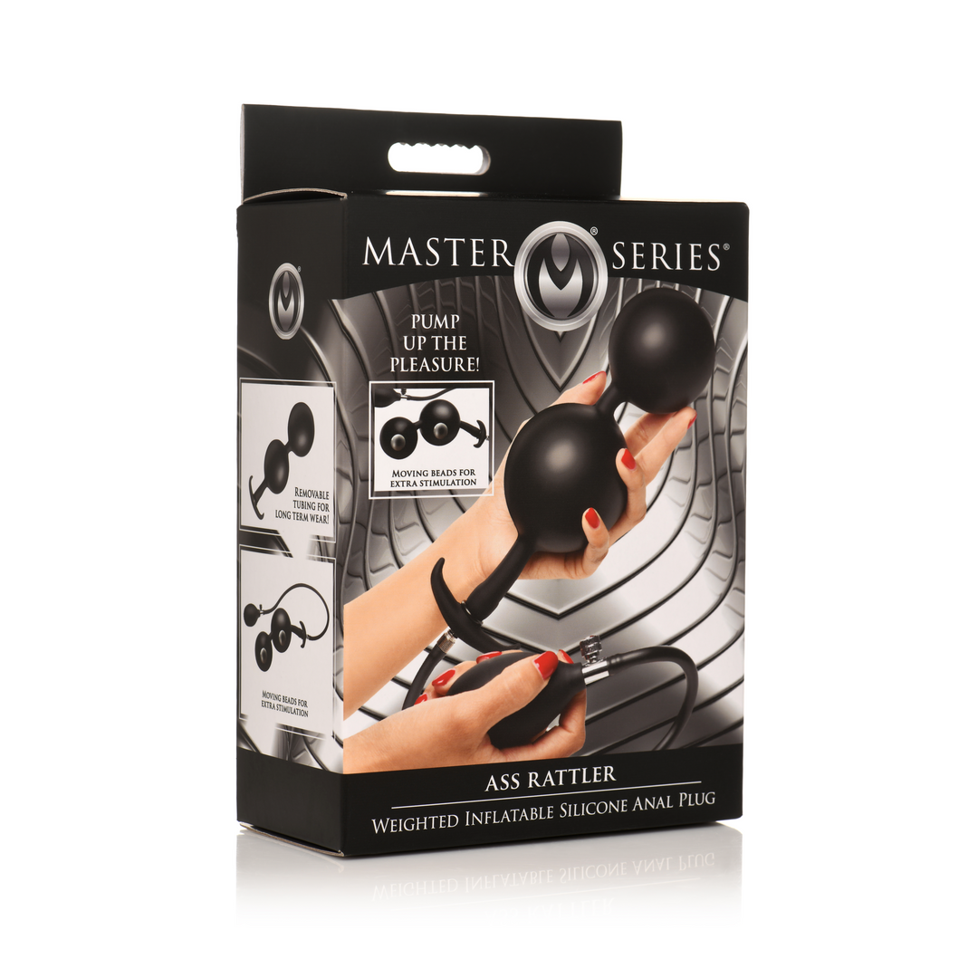 Xr brands Ass Rattler - Gewogen Opblaasbare Siliconen Anale Plug - Zwart (848518052360)
